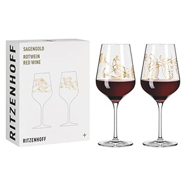 RITZENHOFF 3401001 Rotweinglas 500 ml - Serie Sagengold Nr. 1, 2er Set mit Mythologiemotiv, Echt-Gold - Made in Germany im Sale